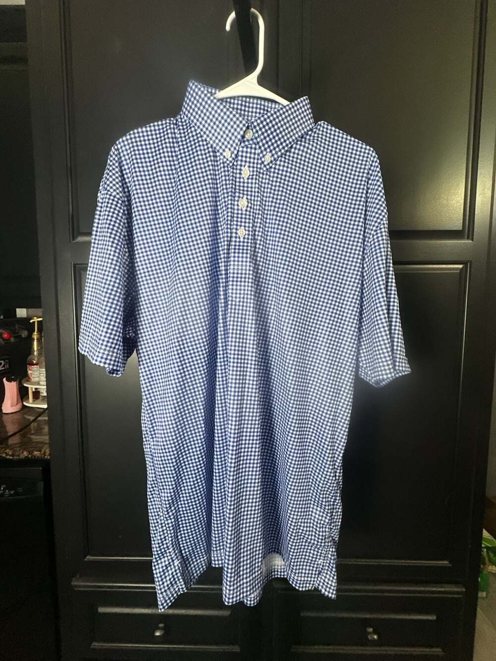 Collars & Co. Blue and White Gingham Dress Polo Shirt X-Large#1044